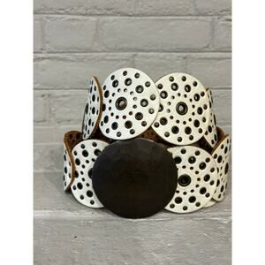Fossil Leather White Disc Belt Wide Boho Western Statement Belt Small